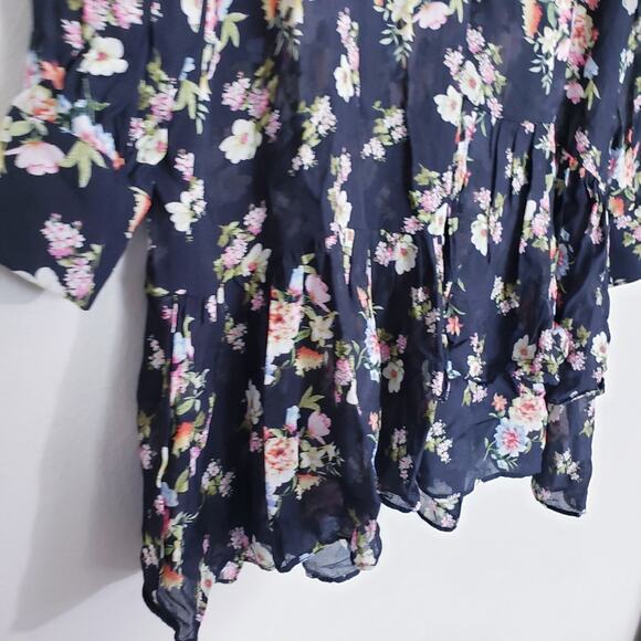 Zara Black Multicolor Floral Chiffon Sheer Long Sleeve Ruffle Tunic Dress XS - Picture 8 of 10